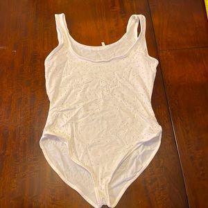 New and unused white rhinestoned bodysuit - S